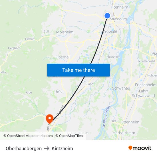 Oberhausbergen to Kintzheim map