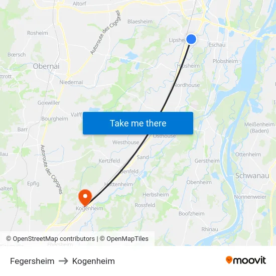 Fegersheim to Kogenheim map