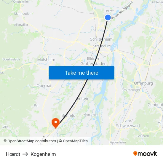 Hœrdt to Kogenheim map