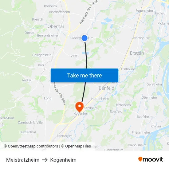 Meistratzheim to Kogenheim map