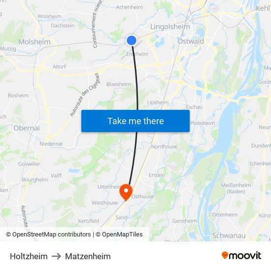 Holtzheim to Matzenheim map