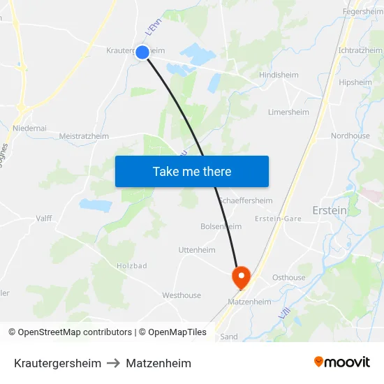 Krautergersheim to Matzenheim map