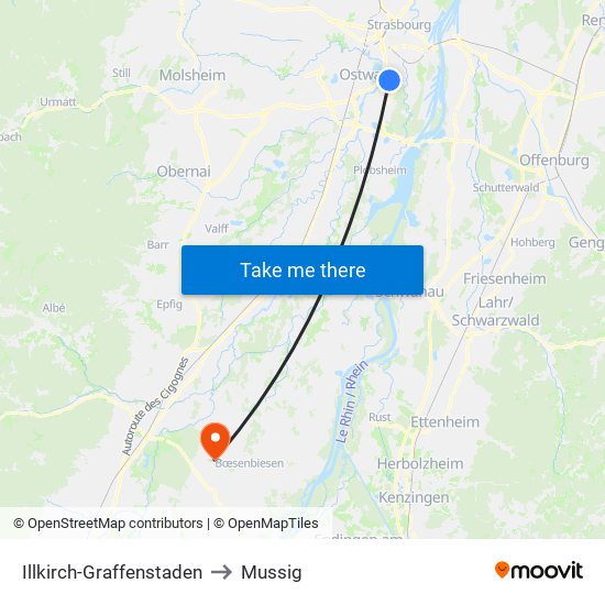 Illkirch-Graffenstaden to Mussig map