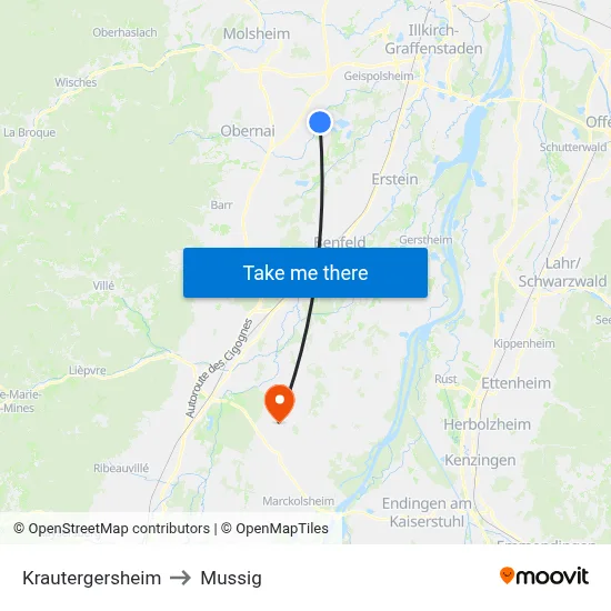 Krautergersheim to Mussig map