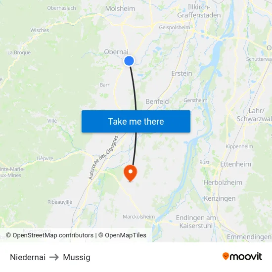 Niedernai to Mussig map