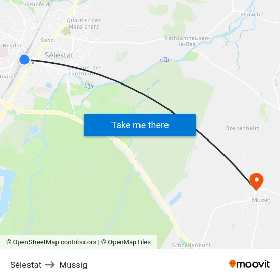 Sélestat to Mussig map