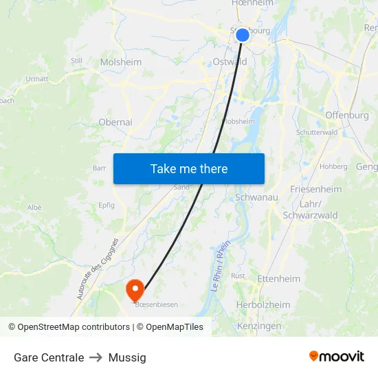 Gare Centrale to Mussig map