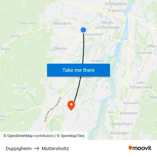Duppigheim to Muttersholtz map
