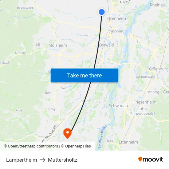 Lampertheim to Muttersholtz map