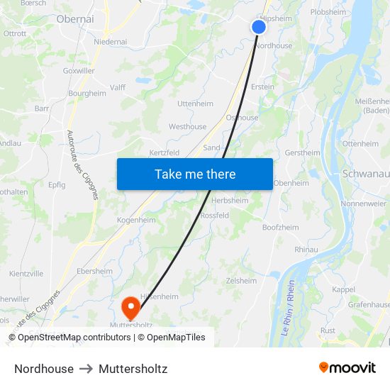 Nordhouse to Muttersholtz map