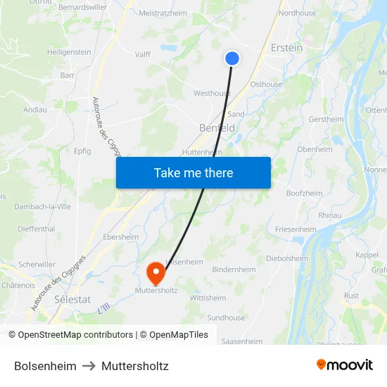 Bolsenheim to Muttersholtz map