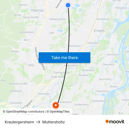 Krautergersheim to Muttersholtz map