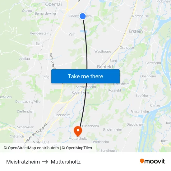 Meistratzheim to Muttersholtz map