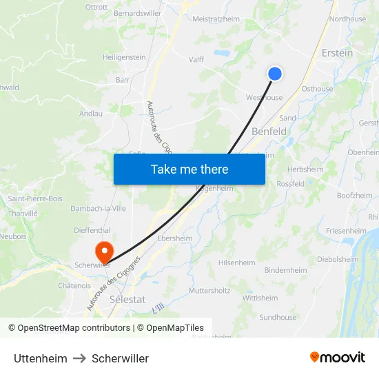 Uttenheim to Scherwiller map