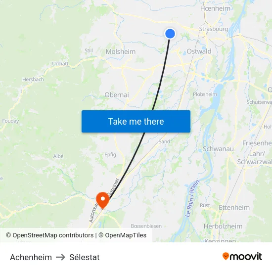 Achenheim to Sélestat map