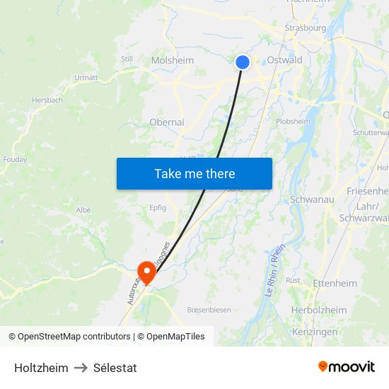 Holtzheim to Sélestat map