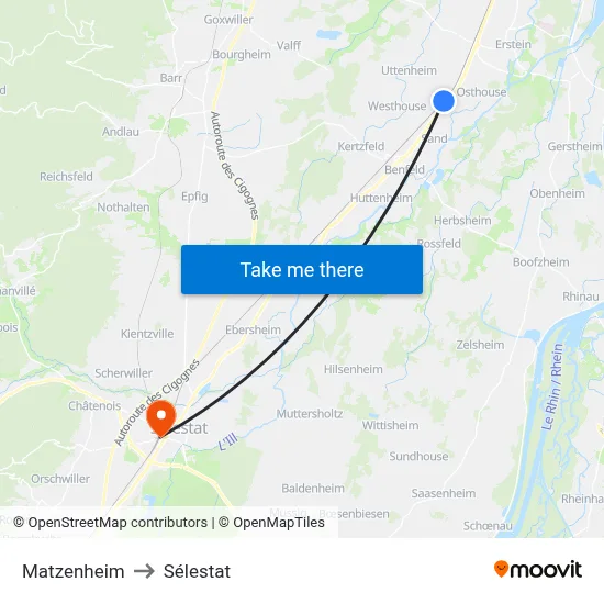 Matzenheim to Sélestat map