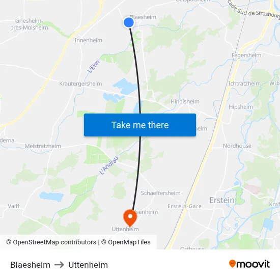 Blaesheim to Uttenheim map
