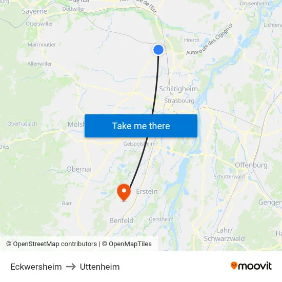 Eckwersheim to Uttenheim map