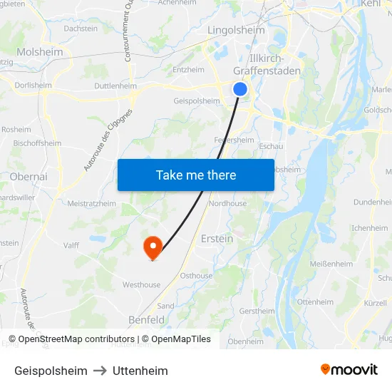 Geispolsheim to Uttenheim map
