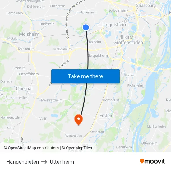 Hangenbieten to Uttenheim map