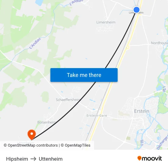 Hipsheim to Uttenheim map