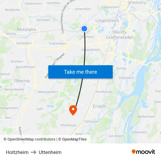 Holtzheim to Uttenheim map