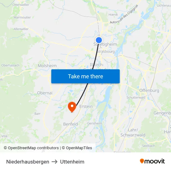 Niederhausbergen to Uttenheim map