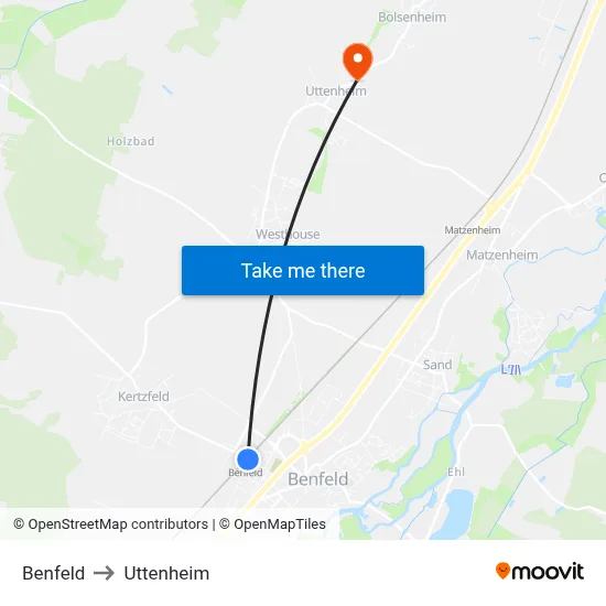 Benfeld to Uttenheim map