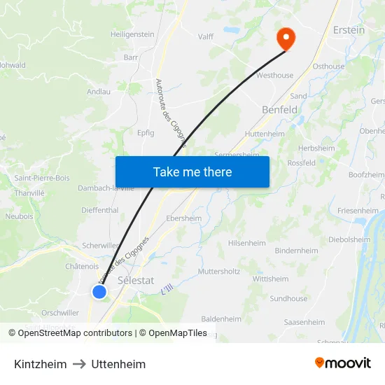 Kintzheim to Uttenheim map
