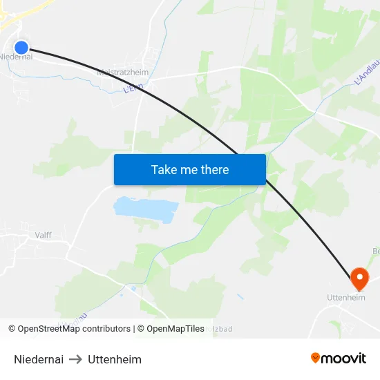 Niedernai to Uttenheim map