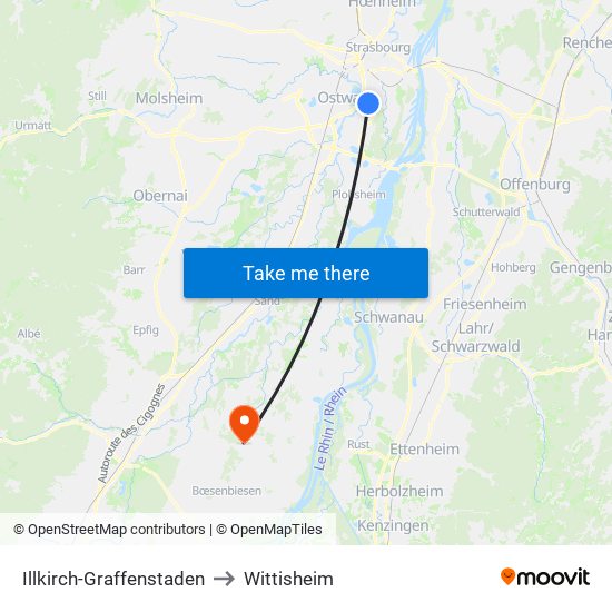 Illkirch-Graffenstaden to Wittisheim map