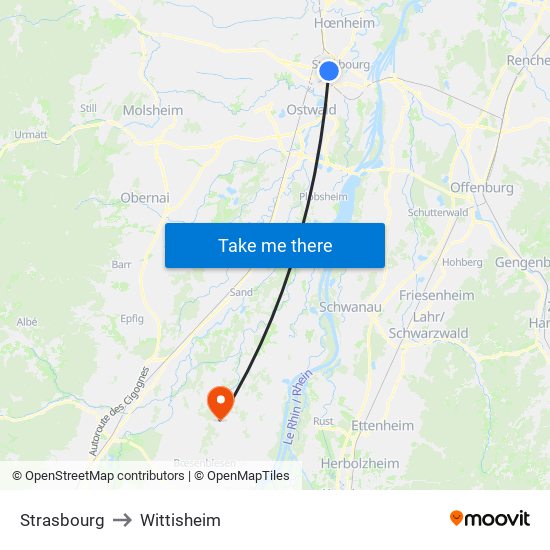 Strasbourg to Wittisheim map