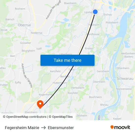 Fegersheim Mairie to Ebersmunster map