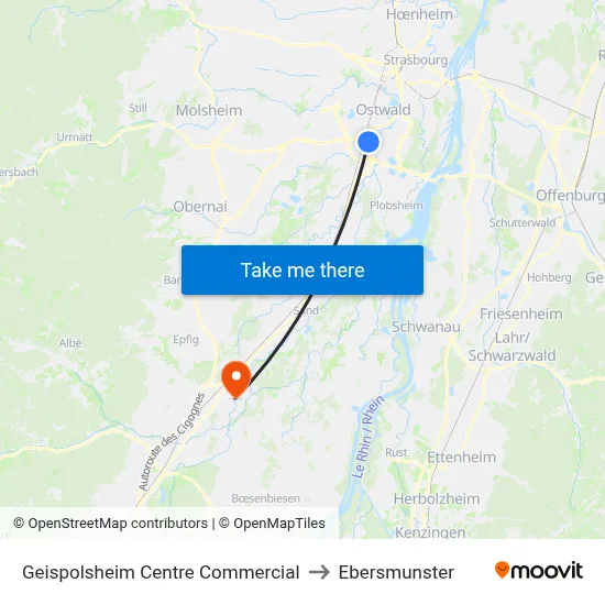 Geispolsheim Centre Commercial to Ebersmunster map