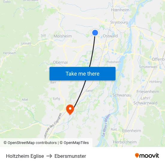 Holtzheim Eglise to Ebersmunster map