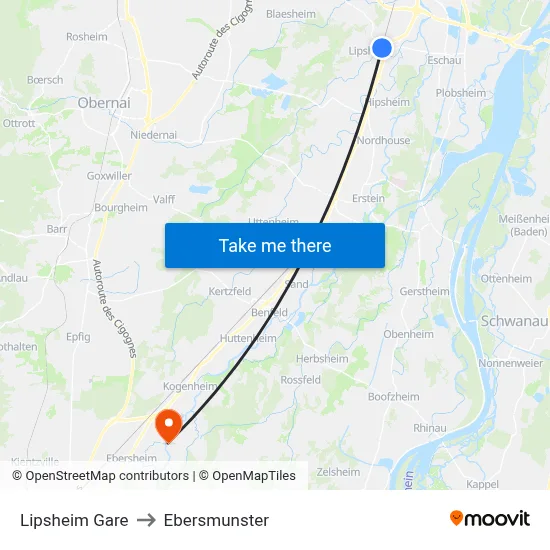 Lipsheim Gare to Ebersmunster map