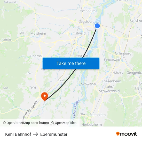 Kehl Bahnhof to Ebersmunster map