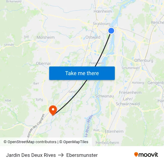 Jardin Des Deux Rives to Ebersmunster map
