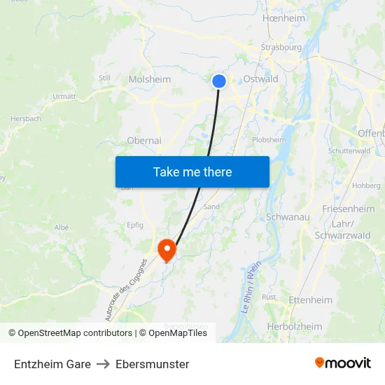 Entzheim Gare to Ebersmunster map