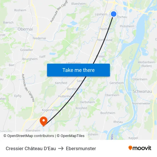 Cressier Château D'Eau to Ebersmunster map
