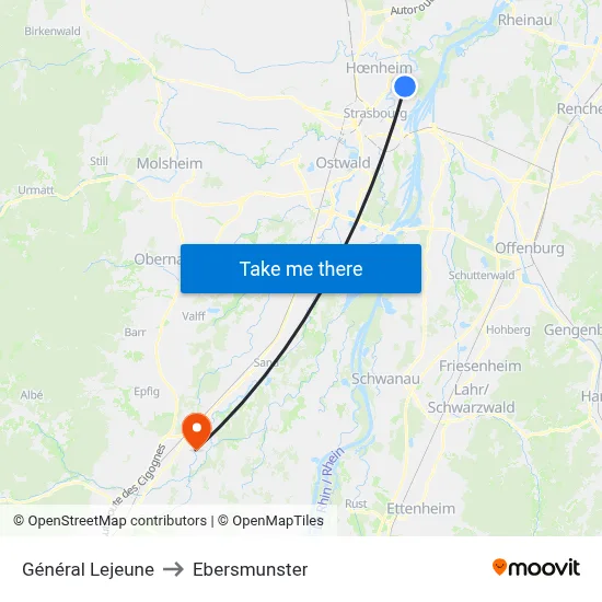 Général Lejeune to Ebersmunster map
