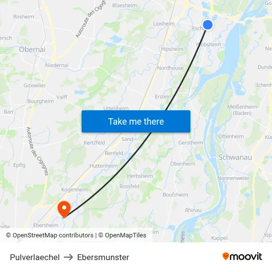 Pulverlaechel to Ebersmunster map