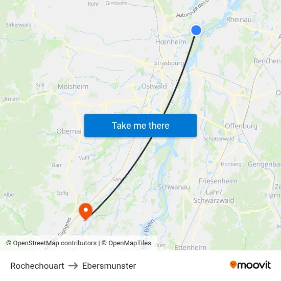 Rochechouart to Ebersmunster map