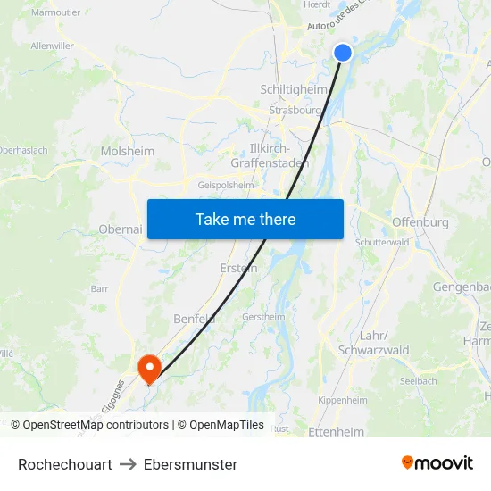 Rochechouart to Ebersmunster map