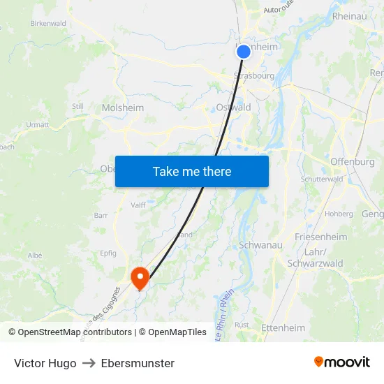 Victor Hugo to Ebersmunster map