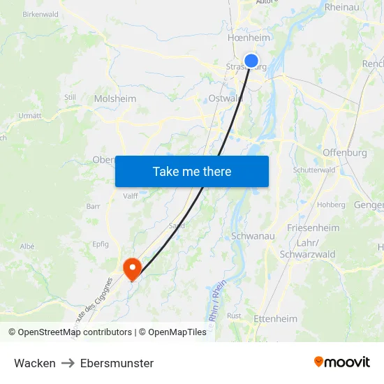 Wacken to Ebersmunster map