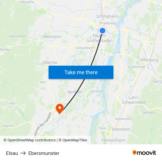 Elsau to Ebersmunster map