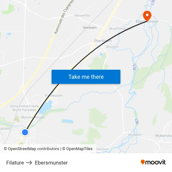 Filature to Ebersmunster map