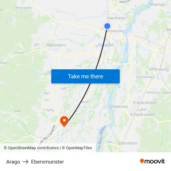 Arago to Ebersmunster map